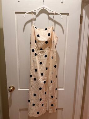 Sezane Cream Midi Slip Dress with Black Polka Dots